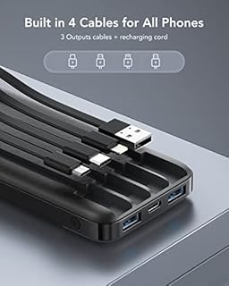 Charmast Power Bank 10000mAh con Cavi Integrati,Caricatore Portatile USB C 5V/3A Powerbank LED Display con 6 Uscite e 3 ingressi per iPhone Samsung Huawei Xiaomi