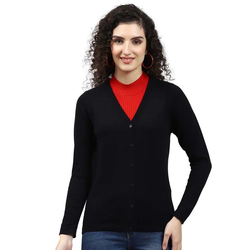 monte carlo Black Solid V Neck Cardigan |Winter Sweater for Women | Warm Winter wear for Women's-picture-44