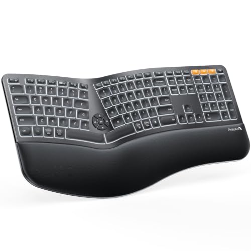 ProtoArc EK01 Plus Backlit Ergonomic Bluetooth Keyboard, Matte Black