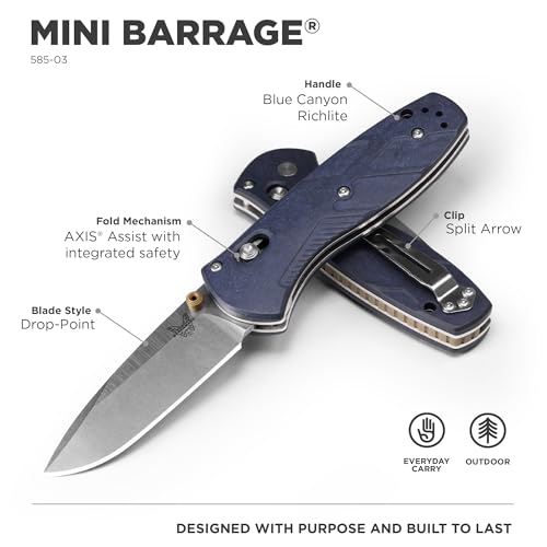 Benchmade - Mini Barrage 585 EDC Knife with Blue Canyon Richlite Handle (585-03) - Thumbnail 2