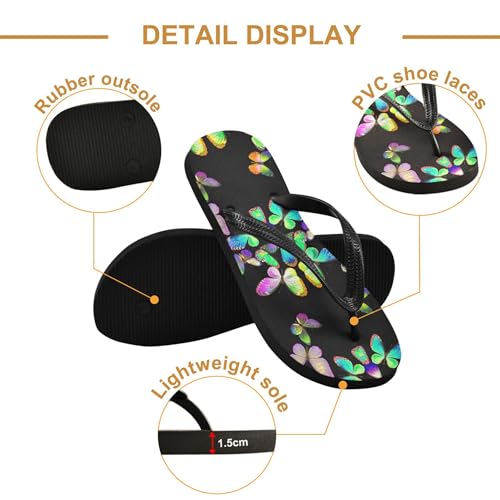 Burbuja Butterflies on Black Flip Flops for Women Men, Soft Thong Sandals Rubber Slippers for Pool Beach Essentials3
