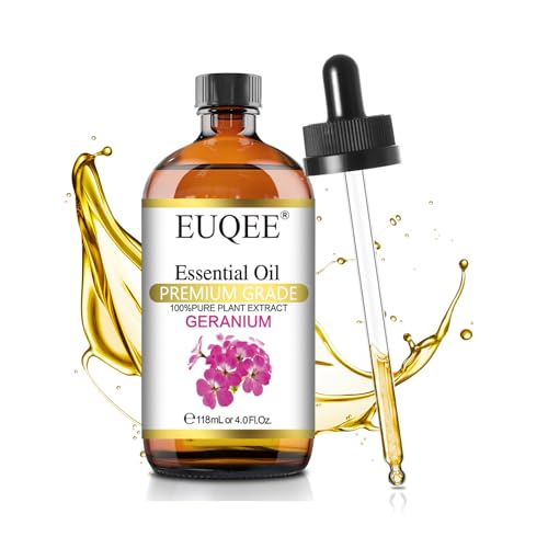 EUQEE アロマオイル ゼラニウム エッセンシャルオイル 天然100％ 精油 大容量118ML ゼラニウムオイル アロマディフューザー用 贈り物に最適の商品画像（Amazon）