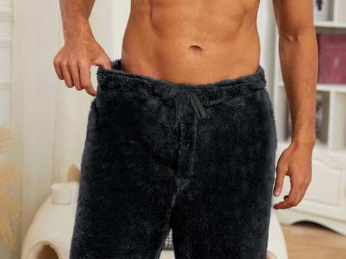 Vulcanodon Mens Plush Warm Pajama Pants, Fluffy Soft Fleece Sleep Pant with Pockets Lounge Pj Bottoms for Men4