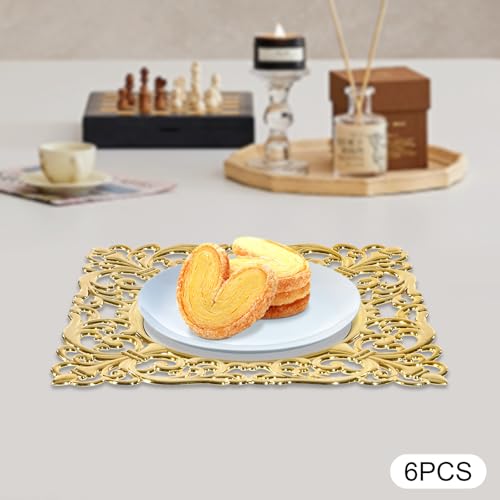 Set de 6 Platos Cargadores Cuadrados Dorados 11.8" miniatura 4