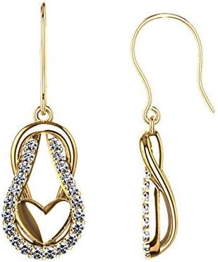 14k Yellow gold over silver Love knot Earrings with Cubic Zirconia dangle Earrings