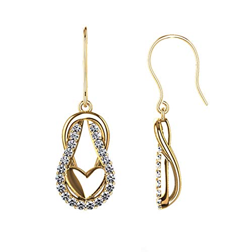 14K Yellow Gold Over Silver Love Knot Earrings With Cubic Zirconia Dangle Earrings #TOP1