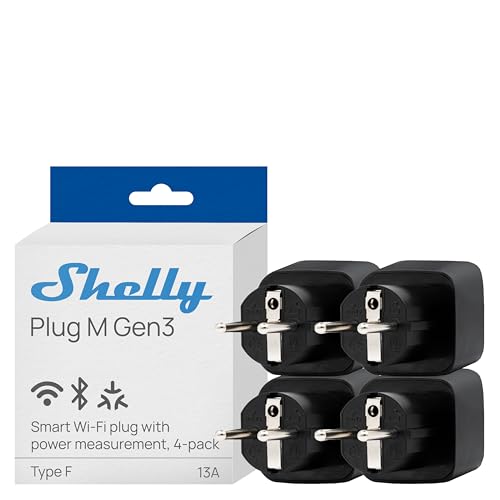 Shelly Plug M Gen3 Black - WLAN & Matte Smart Socket, Power Measurement, 13 A, 3000 W, Timer Switch, Plug, Smart Home Plug, Alexa & Google, Apple HomeKit, No Hub Required (Pack of 4)