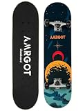 Amrgot Skateboards for Beginners,31 * 8 inches Complete Skateboards for Kids,Boys,Girls and Adults,7 Layer Maple Wood,Double Kick Deck Concave Standard and Tricks Skateboard (Black)