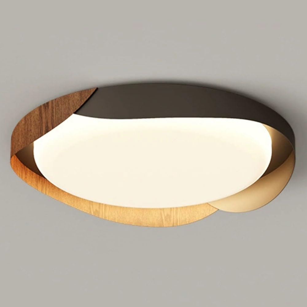 JXYDJH Flush Mount Ceiling Light, 19.7 Inch Modern LED Light Fixtures Ceiling Mount White Metal Acrylic Shade 36W Walnut Color Round Ceiling Lighting Fixture for Bedroom Hallway Kitchen - Dimmable