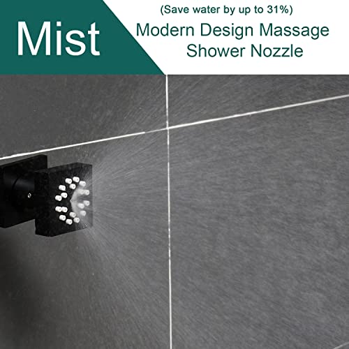Drettyer 2-Function Shower Body Sprays Jet Wall Mount, Brass Square Showerhead Spa Massage Shower Sprayer Nozzles With Adjustable Swivel Ball(Matte Black,6Pcs) #TOP2