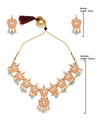 Image of ZAVERI PEARLS Blue Beads Drop Ethnic Pearls Studded Necklace Earring & Ring Set For Women-ZPFK13649