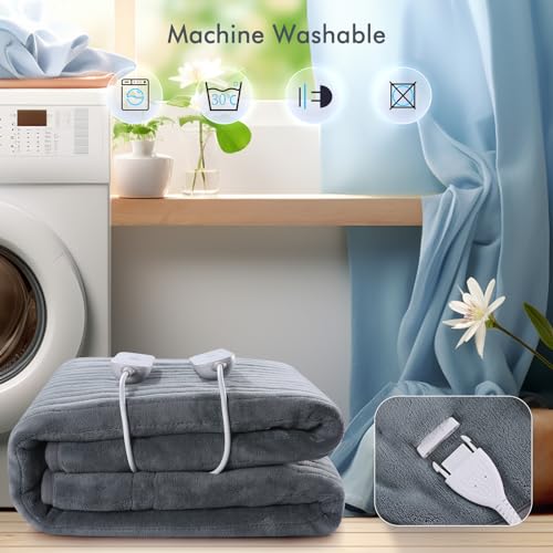 Wärmeunterbett 160 x 140 cm für Doppelbett mit 2 Temperaturzonen & Abschaltautomatik, 4 Heizstufen, Schnellaufheizung, Abnehmbarer Controller, Einfache Matratzenfixierung