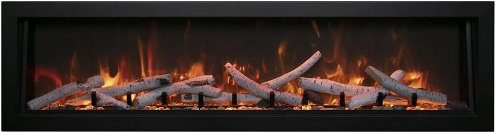 Amantii Panorama Series Extra Tall Built-in Electric Fireplace with Black Steel Surround BI-40-DEEP-XT-DESIGN-MEDIA-BIRCH-15PCE, 40-Inch, Birch Log Media