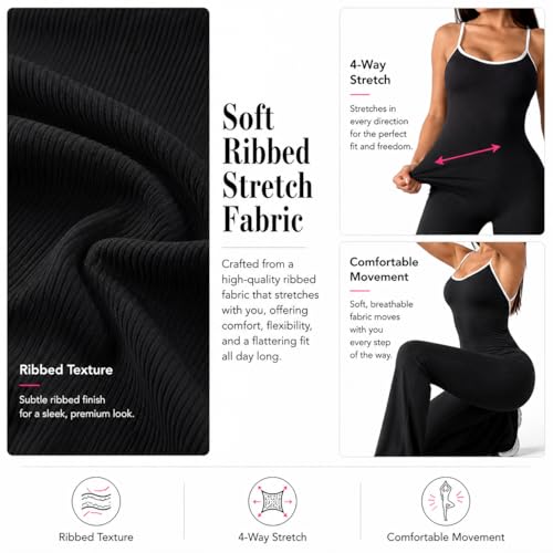 EROSEL Women’s Ribbed Flare Leg Jumpsuit – Black One Piece Jumpsuits for Women Athletic Jumpsuit Yoga Jumpsuits for Women Flare Workout Jumpsuit Wide Leg Bodysuit Backless Jumpsuits by EROSEL - Used condition - Image 5