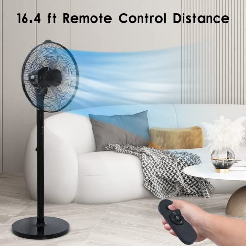 Healsmart 15" Adjustable 12 Levels Speed Pedestal Stand Fan With Remote Control For Indoor, Home, Office And College Dorm Use, 90 Degree Horizontal Oscillating, 9 Hours Timer, 15 Inch, Black #TOP7