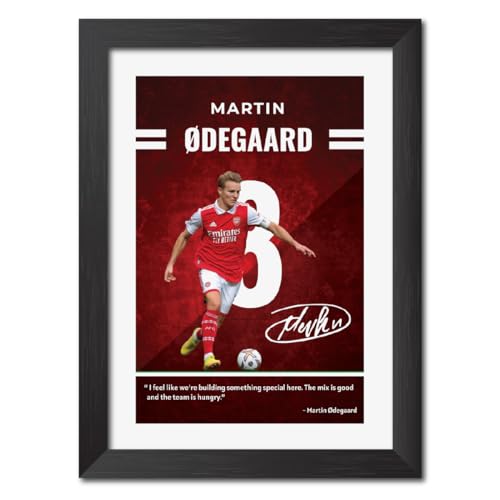 Image of TenorArts Martin Odegaard Quotes Poster Arsenal Laminated Photo Print Frame Painting with Matt Finish Black Texture (12 inches x 9inches)
