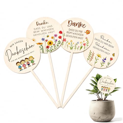 4 Stück Holz Blumenstecker Danke Dass Du Mir Beim Wachsen Geholfen Hast Abschiedsgeschenk Erzieherin Danke Erzieherin Geschenk Erzieherin Geschenk Abschied Deko für Blumentopf Kindergarten Lehrer