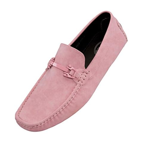 Amali Dysion - Mens Dress Shoes - Moccasins for Men - Slip On Shoes Men - Mens Driving Shoes - Loafer Shoes for Men - Mens Loafers - Pink Size 12 Cover