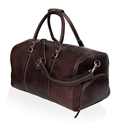 Leather Travel Bag,Weekender Overnight Bag Leather Large Carry On Bag Travel Tote Duffel Bag for Men & Women (Dark Brown)2