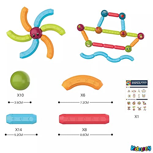 Image of Kidology Magnetic Sticks and Balls Building Set - Montessori Magnetic Building Blocks for Kids, 3D Magnet Construction Toy, Creative Educational STEM Learning Toy for Boys & Girls (38 Pcs, Multicolor)