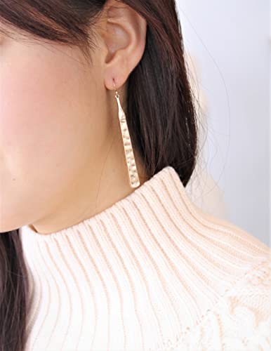 Pomina Hammered Gold Long Bar Dangle Drop Earrings Boho Geometric Linear Vertical Bar Earrings For Women (Worn Gold) #TOP2