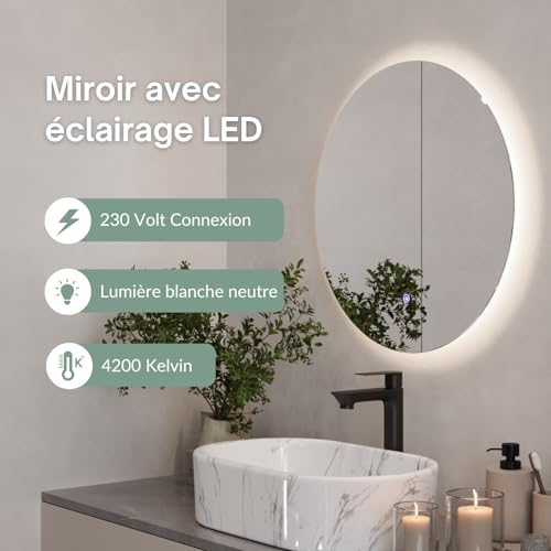 Miroir de salle de bain avec interrupteur tactile éclairage LED - 5
