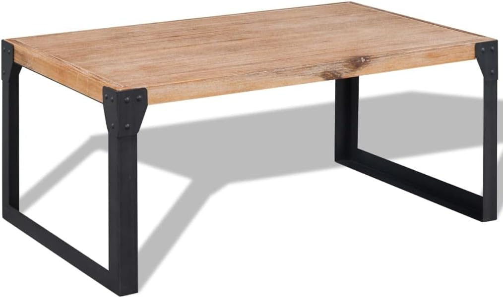 Industrial Coffee Table, Solid Acacia Wood Modern Sofa with Steel Legs, 39.4 Inch Rustic Brown Living Room Center Table for Small Spaces, Easy Assembly Sturdy Furniture