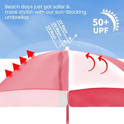Image of ORILEY Garden Umbrella with Stand Foldable Big Size (7ft Height 42 Inch Rib Arm) Heavy Duty Waterproof Rain & UV Sun Protection Outdoor Patio for Balcony Shedding Cantilever & Lawn (Red & White)