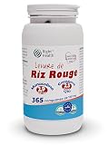 LEVURE DE RIZ ROUGE: 365 comprimés (approvisionnement d'un an) avec formule synergique. Coenzyme Q10 (2,5 mg) et acide folique (0,2 mg), avec 58 mg de levure de riz rouge par jour.