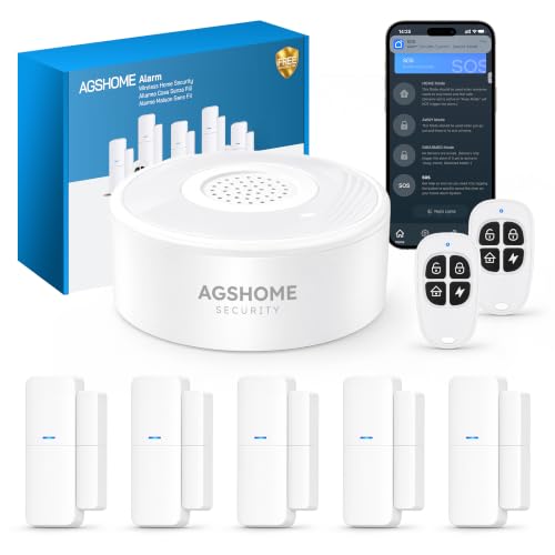 AGSHOME Alarmanlage 8-teiliges, Smart Home Alarmanlage Haus mit APP, WLAN Alarmanlage Set mit Sirene, 5 Fenster Tür Sensoren Und 2 Fernbedienungen, Alarmanlage für Haus, Wohnung, Wohnmobil