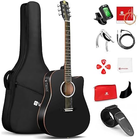 Vangoa Electric Acoustic Guitar Full Size Cutaway Acoustic Guitar Bundle Guitarra Acustica with Pickup for Adults Teens Beginners, Matte Black Cover