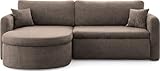 Ecksofa in L-Form mit Schlaffunktion & Stauraum – Universell Montiebar Rechts/Links 4-Sitzer Schlafsofa inkl. 2 Dekokissen und Rückenkissen 250 x 160 x 83 cm – Taupe Beige-Grau Cord Chenille