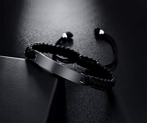 Thintom Customize Bangle Cuff Bracelet His Hers Handmade Rope Braided Id Name Matching Couples Bracelets For Lover Personalized Engrave (2Pcs-Black) #TOP2