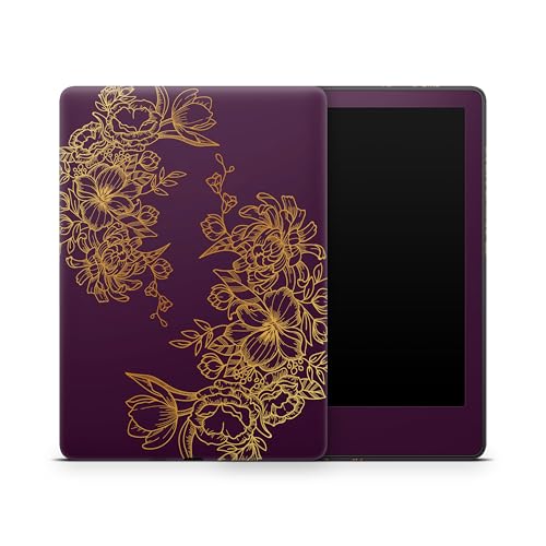 ZOOMHITSKINS Glitter Kindle Skin Compatible with Kindle Paperwhite Gen 12 (2024), Purple Golden Flower Elegant Vintage, Easy Bubble-Free 3M Vinyl Decal, Made in The USA