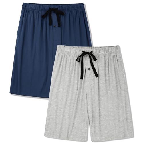 BAMBOO COOL Men's Pajama bottoms Lounge Sleep Shorts Soft Comfortable Breathable Pajamas Shorts with Pockets 2 Pack, Medium