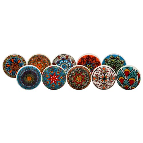 Image of Craft Trade Knobs for Cabinets and Drawers Assorted Red Mandala Knobs Vintage Ceramic Door Knobs Mandala Kitchen Furniture Pull Handles Cabinets Cupboard for Wardrobe Home Interior Décor-Pack of 10