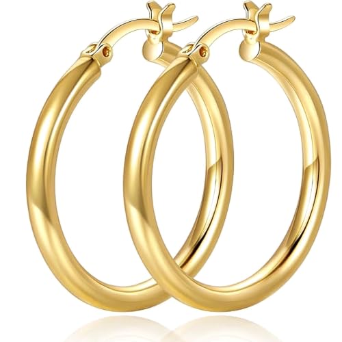 RANKEEF Grandes Creole Or Plaqué Femme, CréOles Placage Or Plaqué 14 Carats, HypoallergéNiques, Boucle D'Oreille Femme Légères Créoles Grandes