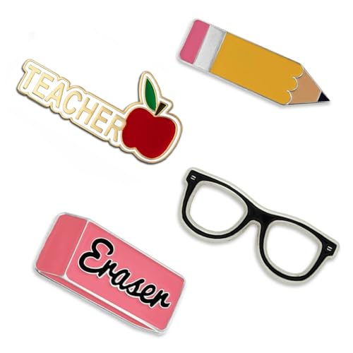 Pin's en émail pour salle de classe et stylisme enseignant : lot de 4 broches en métal