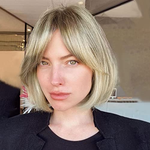 Queentas Short Blonde Wigs For White Women Pixie Short Bob Wig With Bangs Pixie Short Blonde Wig With Bangs Pixie Cut Wig #TOP1