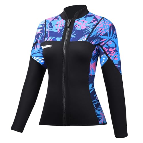 Owntop Wetsuit Jacket | Wetsuit Top Women | Ultra-Stretch 2mm Neoprene | Flexibility & Comfort | Long Sleeve | YKK Front Zip | Surfing Diving | Women Purple M