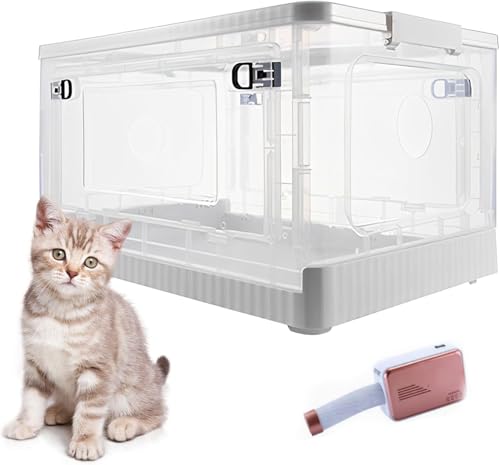 Haustier-Trockenbox, faltbares Design mit Rädern, großer transparenter Raum, geräuscharmer Haartrockner für Katzen und kleine Hunde, einfache Bewegung zu Hause