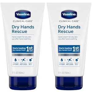 Vaseline Hand Cream, Clinical Care Dry Hands Rescue – Fragrance-Free Hand Lotion for Extremely Dry Skin Petroleum Jelly, Glycerin & Pro-Lipids, 5.1 Oz Ea (Pack of 2)