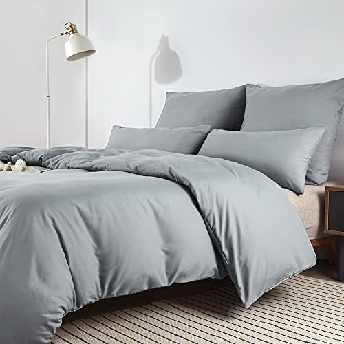 Soifox Bettwäsche 180x200 Grau - aus Mikrofaser Bügelfrei & Knitterfrei Bettbezug 180 x 200 Set mit 80x80 cm Kissenbezug 2er Set Bettwasche mit Reißverschluss