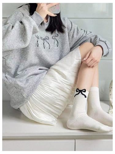 WDIRARA Women's 4 Pairs Cute Bow Ankle Socks Novelty Soft Frilly Sock for girl teen4