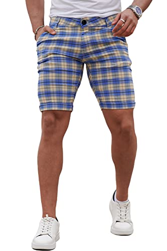GINGTTO Mens Slim Fit Shorts Plaid Chino Short Tapered Leg Skinny Stretch
