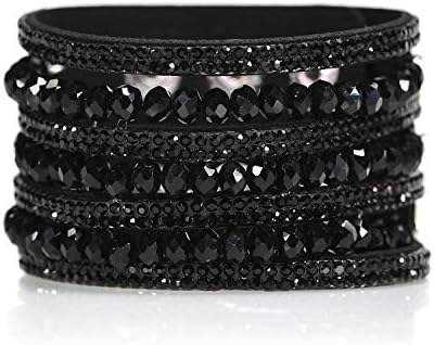 beya Alloy Metal Jewelry Black Bracelet for Women Uniquely Embedded with Stone and Crystal Beaded Fashion Cuff Bracelets for Girls, Teenagers, and Women | Black Accents