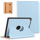 DTTO Rotating Case for iPad 9th/8th/7th Generation 10.2 Inch 2021/2020/2019, 360 Degree Rotating Premium Leather Folio Stand Cover with Pencil Holder - Auto Wake/Sleep and Hand Strap, Ice Blue