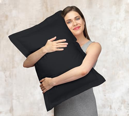 Image of Royale Linens Pillow Shams 2 Pack Standard Size 20x26 Inch - Brushed Microfiber - Bed Pillow Shams, Wrinkle Resistant Super Soft and Cozy - Back Overlap Closure - Oxford Pillowcase (Standard, Black)
