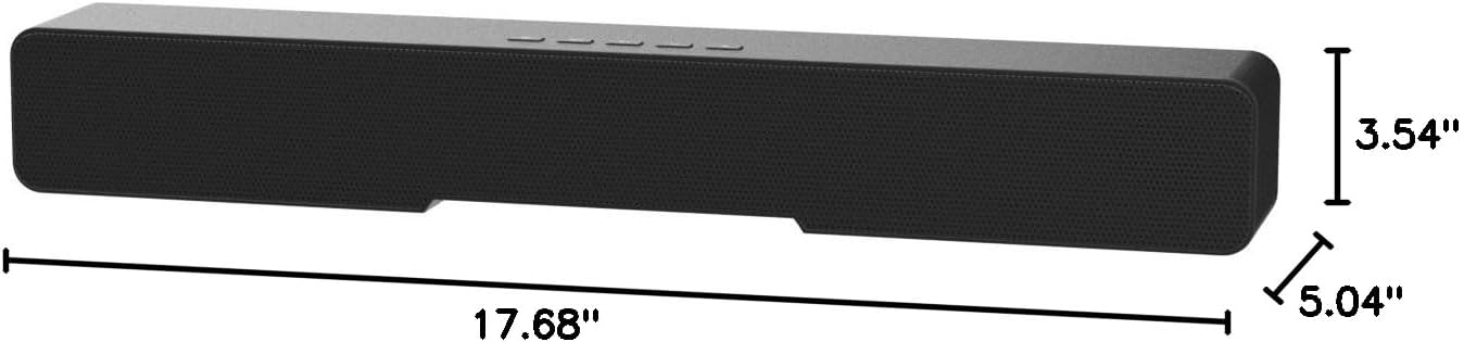 Diagram showing the dimensions of the ELECTCOM PRO Sound Bar: 17.68 inches length, 5.04 inches width, and 3.54 inches height.