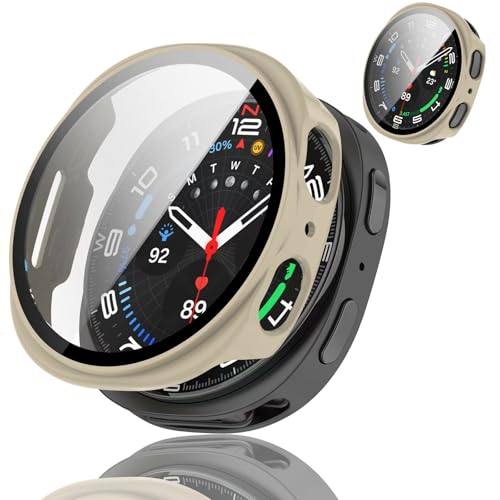 FINEEN Samsung Galaxy watch 8 �P�[�X 40mm/44mm/classic(46mm) PC�f�� �����K���X�S�ʕی� �Ή� Samsung Galaxy watch 8 44MM ��p �ی�P�[�X �f�U�C���ȒP���t�� �ϏՌ���